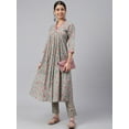 thumbnail image 1 of Janasya Indian Women's Sea Green Cotton Floral Print Kurta with Pant, 1 of 8