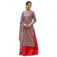 thumbnail image 1 of Janasya Indian Women's Sky Blue Cotton Floral Block Print Kurta with Gharara and Dupatta, 1 of 7