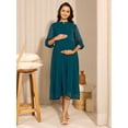 thumbnail image 1 of Janasya Indian Women's Teal Dobby Georgette Self Design Flared Maternity Dress, 1 of 5