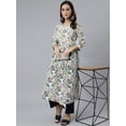 thumbnail image 1 of Janasya Indian Women's White Cotton Floral Block Print Flared Kurta, 1 of 8