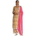thumbnail image 1 of Janasya Indian Women's Yellow Cotton Floral Print Kurta with Palazzo and Dupatta, 1 of 7