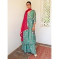 thumbnail image 1 of Janasya Women's Green Georgette Digital Floral Printed Angrakha Kurta with Palazzo and Dupatta, 1 of 6