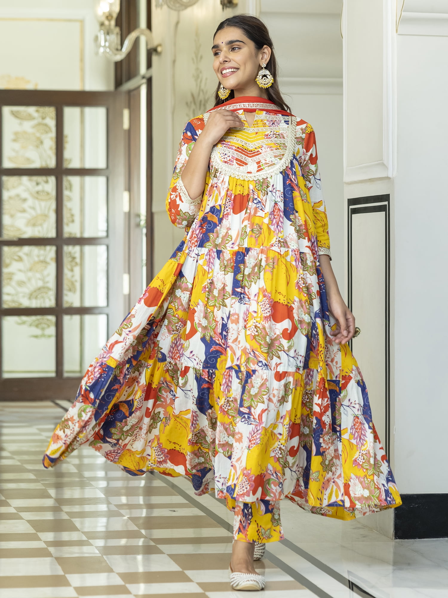 janasya cotton dress Janasya Women's Multicolor Cotton Embellished Floral Printed Dress with Pant and Dupatta