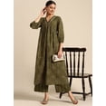 thumbnail image 1 of Janasya Women's Olive Green Cotton Bandhani Printed Kurta with Palazzo, 1 of 7