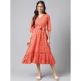 thumbnail image 1 of Janasya Women's Orange Cotton Motifs Printed Ruffled Dresses, 1 of 8