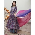 thumbnail image 1 of Janasya Women's Purple Cotton Embellishe Printed Dress with Flared Palazzo and Dupatta, 1 of 5