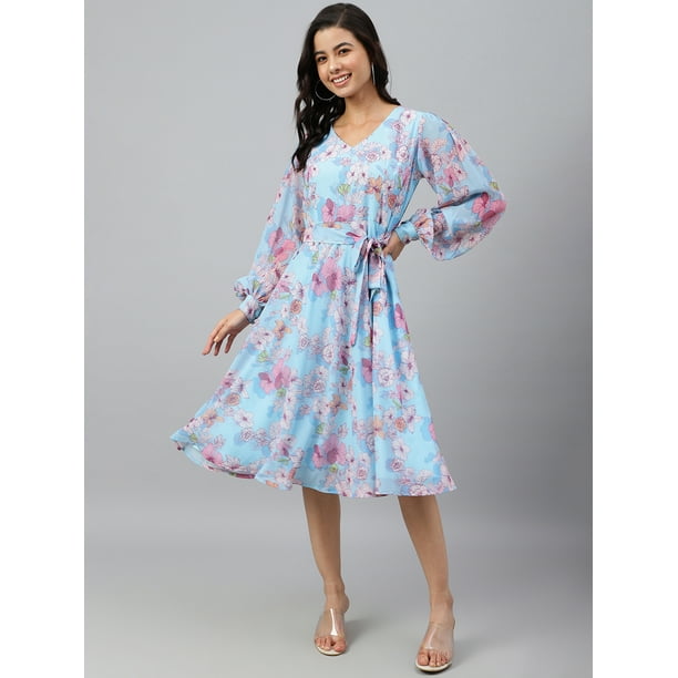 flared western dress Ivory Printed Flared Dress main image 1