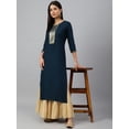 thumbnail image 1 of Janasya Women's Teal Rayon Solid Straight Kurta, 1 of 8