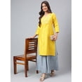 thumbnail image 1 of Janasya Women's Yellow Poly Silk Solid Straight Dresses, 1 of 8