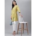 thumbnail image 1 of Janasya Yellow Cotton Floral Printed Mandarin Collar 3/4th Sleeve Empire Style Tunic, 1 of 8