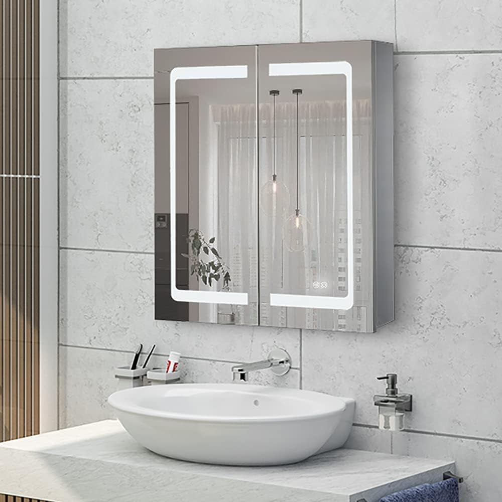 kleankin 36" x 24" Triple Door LED Bathroom Mirror Medicine