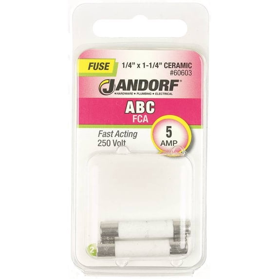 Jandorf 60603 Cartridge Fast-Acting Fuse 5 A 250 V 10 kA at 125 VAC/VDC 200 A at 250 VAC IR