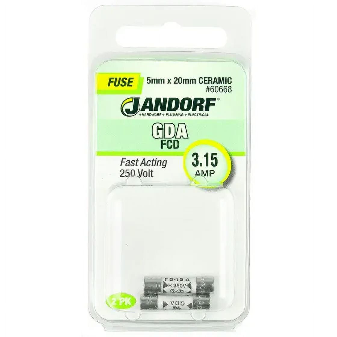 Jandorf 60668 3.15 Amp GDA Fast Acting Ceramic Fuses 2 Pack, Each