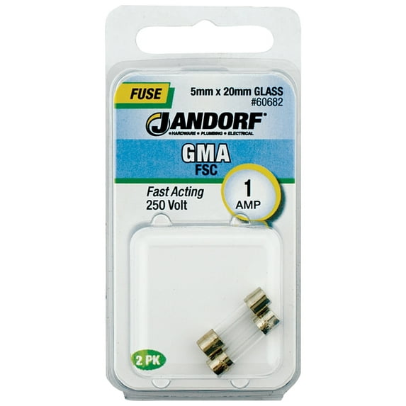 Jandorf 60682 Series Fast Acting Fuse, 0.16 Ohm, 1 A, 250 V, 35 A, 10 kA Interrupt, Glass Body