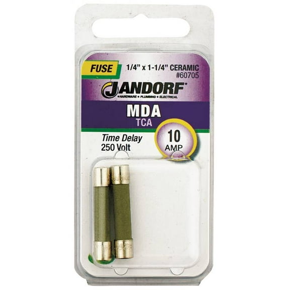 Jandorf 60705 Cartridge, Slow Blow Time-Delay Fuse, 10 A, 250 V, 10 kA at 125 VAC, 200 A at 250 VAC