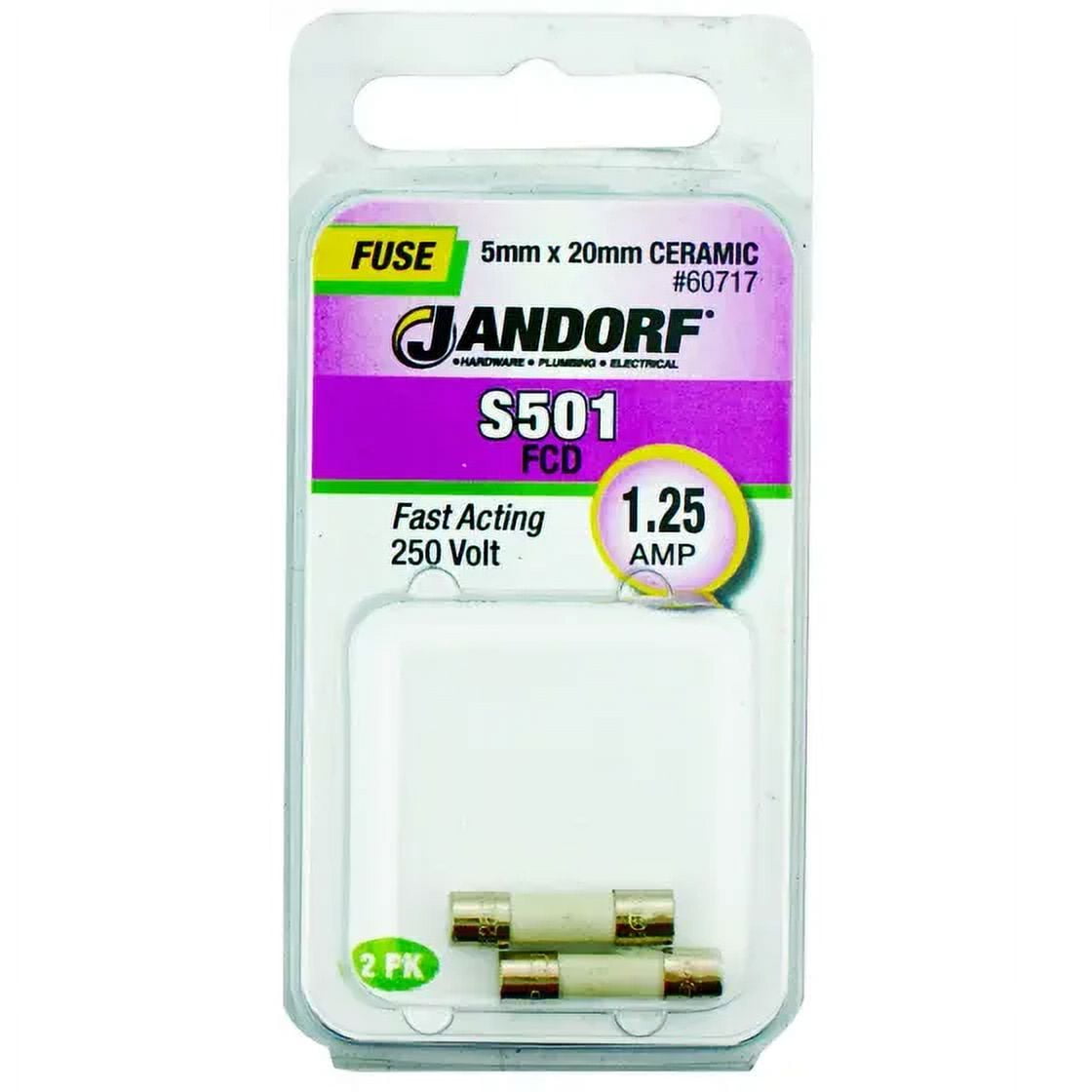 Jandorf 60717 11/4 Amp S501 Fast Acting Ceramic Fuses 2 Pack, Each