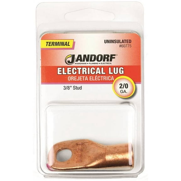 Jandorf 60775 Uninsulated Electrical Terminal Lug, 2-0 Gauge AWG, 3/8"