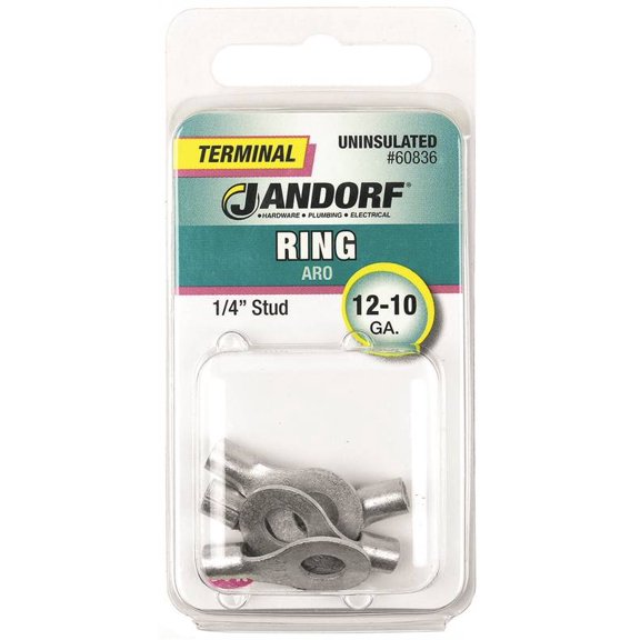 Jandorf 60836 Ring Terminal, 12 to 10 AWG Wire, 1/4 in Stud, Copper Contact