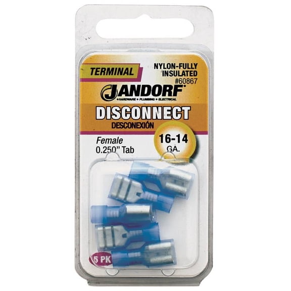 Jandorf 60867 Disconnect Terminal, 16 to 14 AWG Wire, Nylon Insulation, Copper Contact, Blue