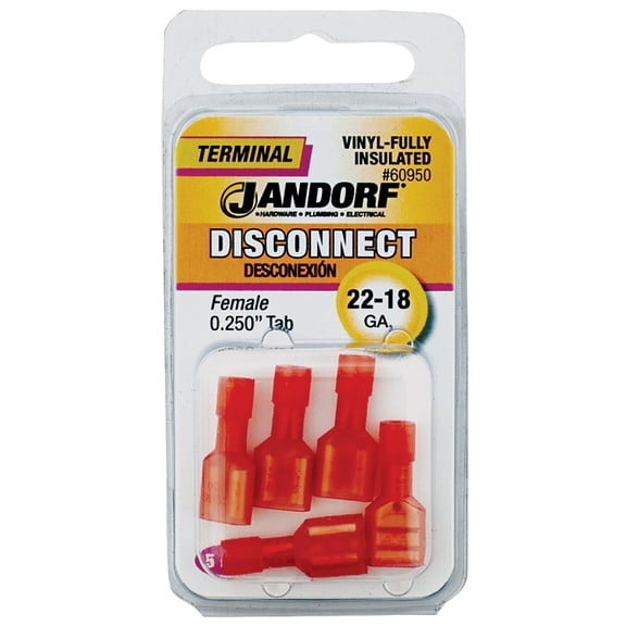Jandorf 22-18 Ga. Insulated Wire Female Disconnect Red 5 pk