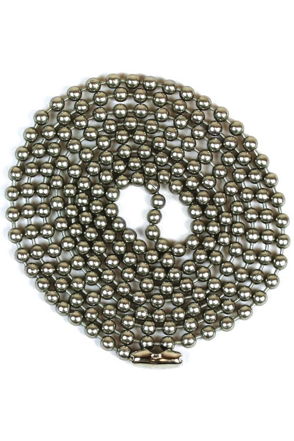 60324 Beaded Chain with Connector, 3 ft L, Brushed Pewter