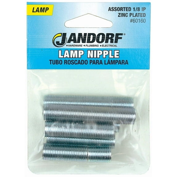 Jandorf 60160 Lamp Nipple Assortment, Specifications: 1/8 IP Thread, Zinc