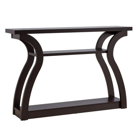 Jane 47 Inch Modern Curved Console Sofa Table 2 Shelves Wood Red Cocoa - Saltoro Sherpi
