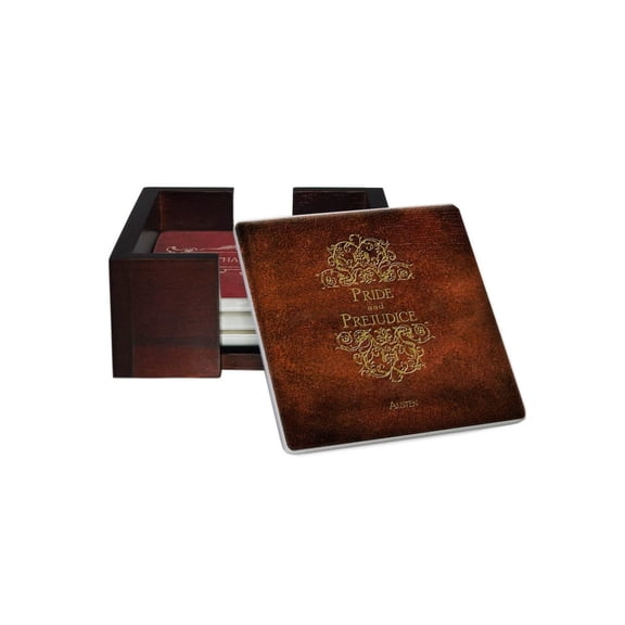Jane Austen Books Coaster Set - Ceramic Tile with Cork Back - 4 Piece Set