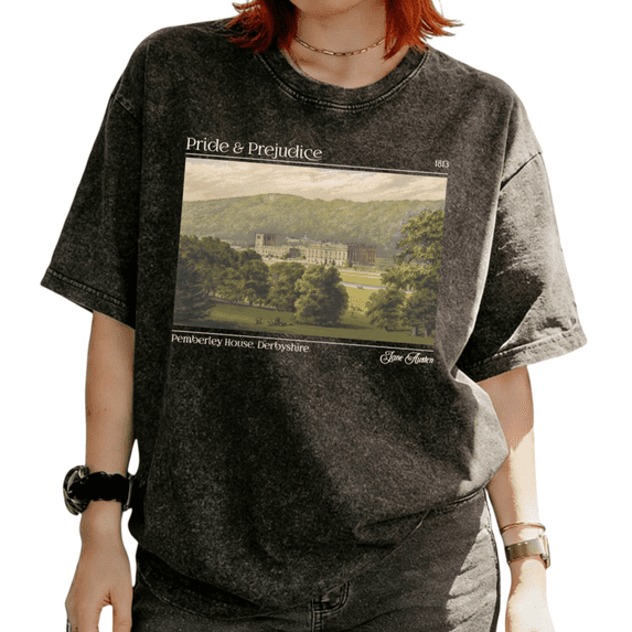 Jane Austen Pride And Prejudice Pemberley House Graphic Tees T-shirt Classic Book Lover Tops Short Sleeve Black S-2XL Plus Size