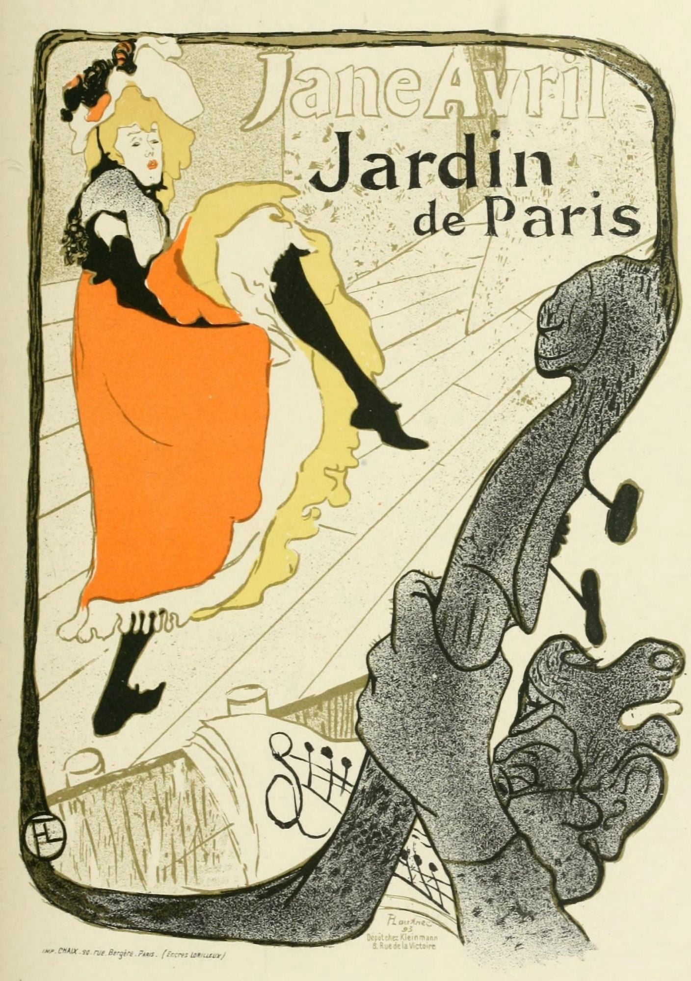 Jane Avril Jardin de Paris Canvas Art - H de Toulouse-Lautrec (18 x 24)