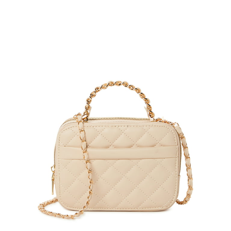 Quilted Crossbody Bags for Women Leather Ladies Shoulder Purses with Chain  Strap Stylish Clutch Purse Beige: Handbags