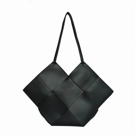 Jane & Berry Women's Large Woven Faux Leather Shoulder Bag with Pouch, Black