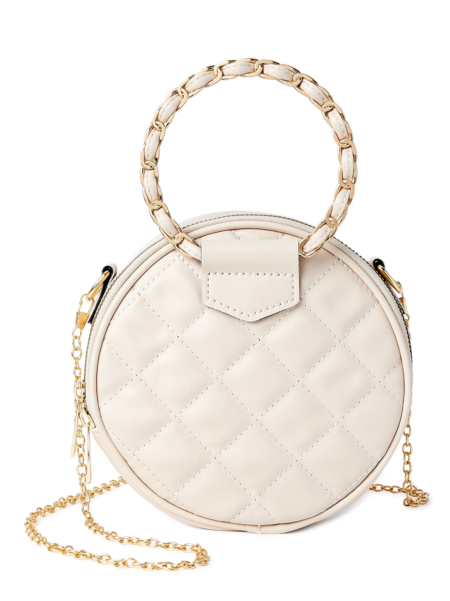 Jane & Berry Women's Round Quilted Faux Leather Crossbody Handbag Beige