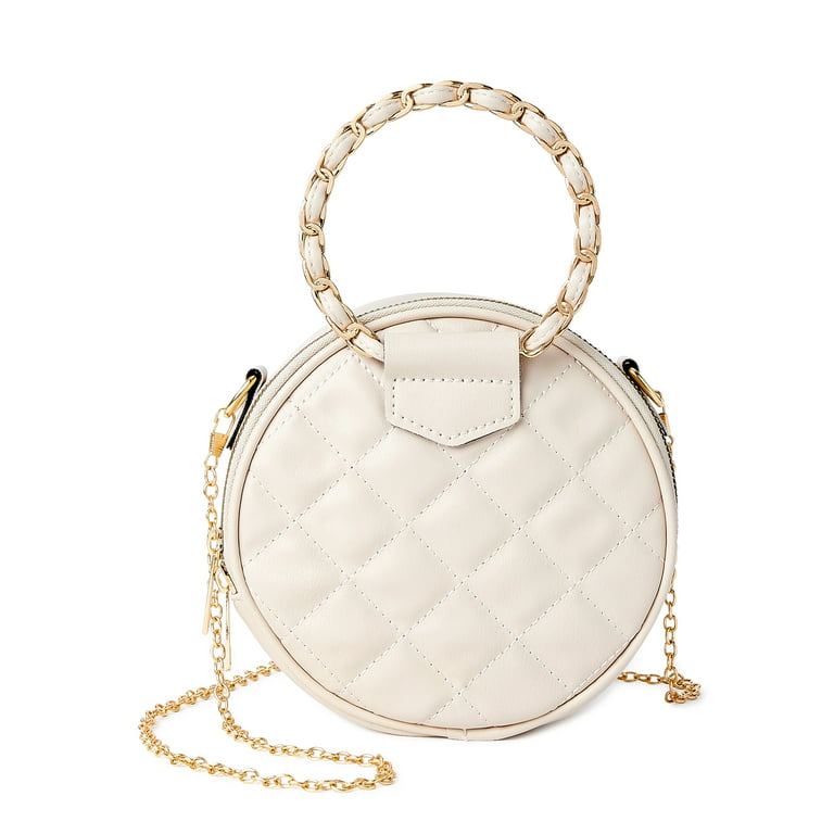 Jane & Berry Women's Round Quilted Faux Leather Crossbody Handbag Beige