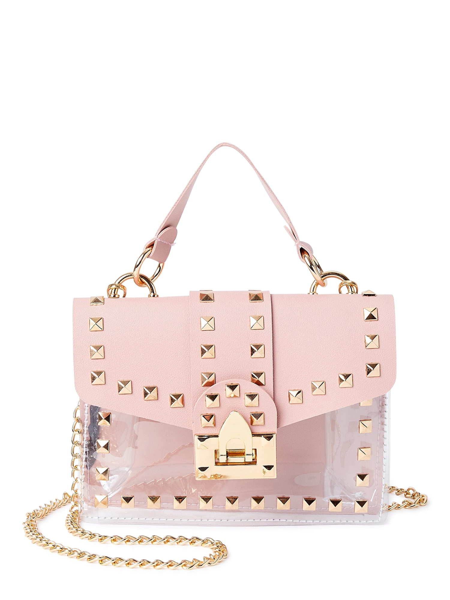 Jane & Berry Women's Top Handle Crossbody with Studs with Removable Gold Chain Strap, Blush and Clear, Size: One size, Pink