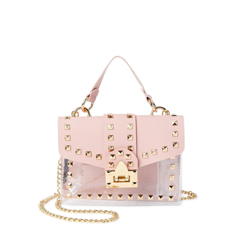 Jane & Berry Women's Top Handle Crossbody with Studs with Removable Gold  Chain Strap, Blush and Clear