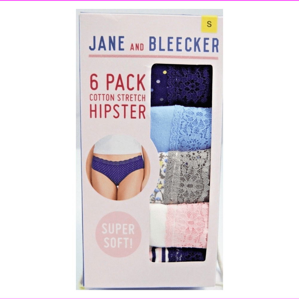 Jane Bleecker Women's Cotton Stretch Hipster Panties 6pk, Variety (M, Blue Pink)