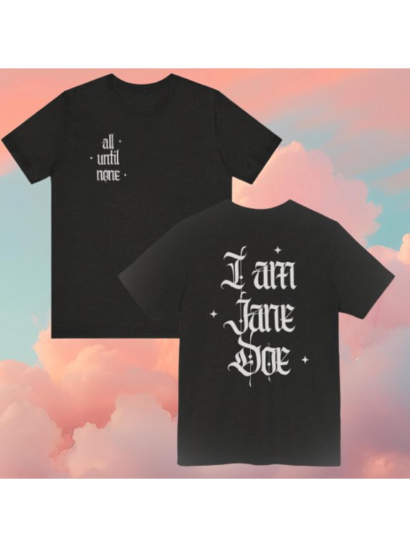 Jane Doe Graphic Tee Gothic Font T-shirt Old English Script Shirt Black Mysterious Slogan Top Dark Aesthetic Apparel