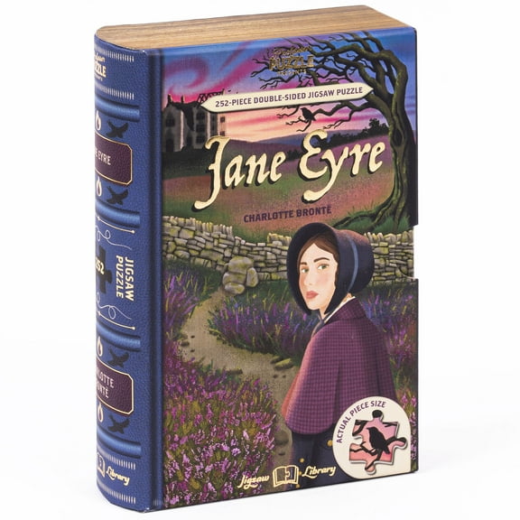 Professor Puzzle: Jigsaw Library - Jane Eyre - 252 Piece Double-Sided Puzzle, Illustrated Book Scene, 19.4x14.5", Collectible Classic Book Shaped Box