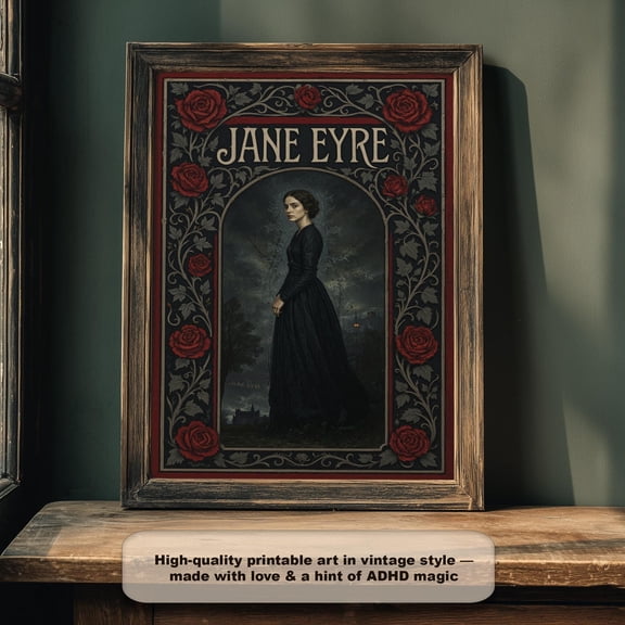 Jane Eyre Poster: Gothic Art Nouveau Book Cover Print ( UNFRAMED Poster, Wall Art for Decor, Present, 24x36
