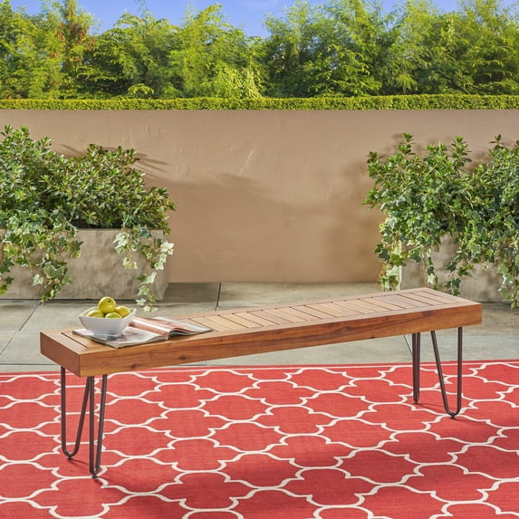 Jane Industrial Wood and Metal Bench,Black Metal & Wood Garden Outdoor Patio Patio Seating