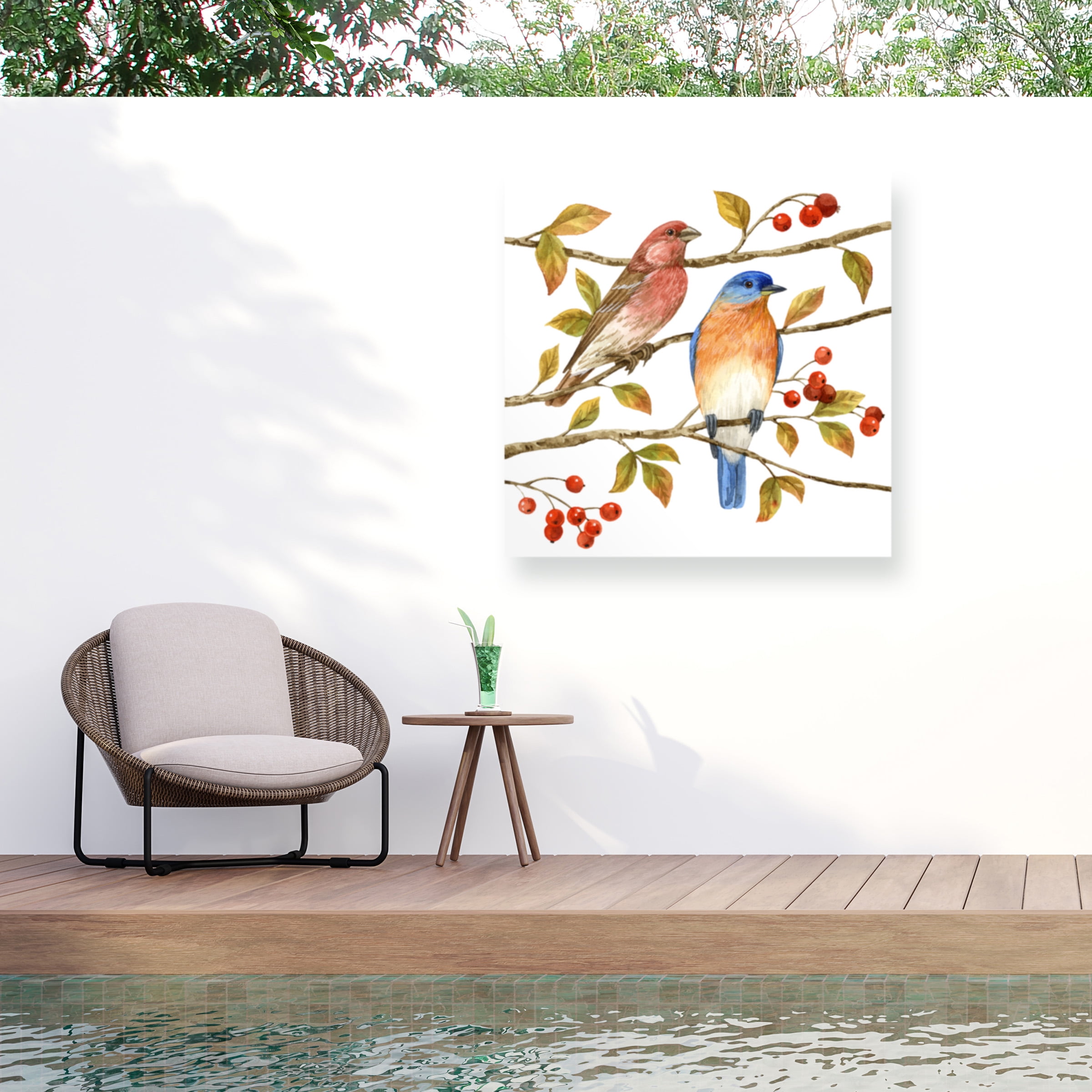 Jane Maday 'Birds And Berries IV' Outdoor Canvas 14x14