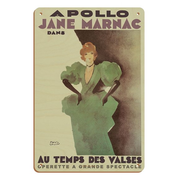 Jane Marnac at the Apollo Theatre - Parisian Singer & Actress - Vintage French Operetta Music Poster by Paul Colin c.1930 - 8 x 12 inch Vintage Wood Art Sign