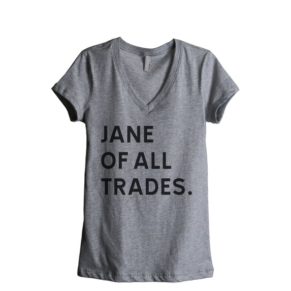 Jane Of All Trades Women's Fashion Relaxed V-Neck T-Shirt Tee Heather Grey Small