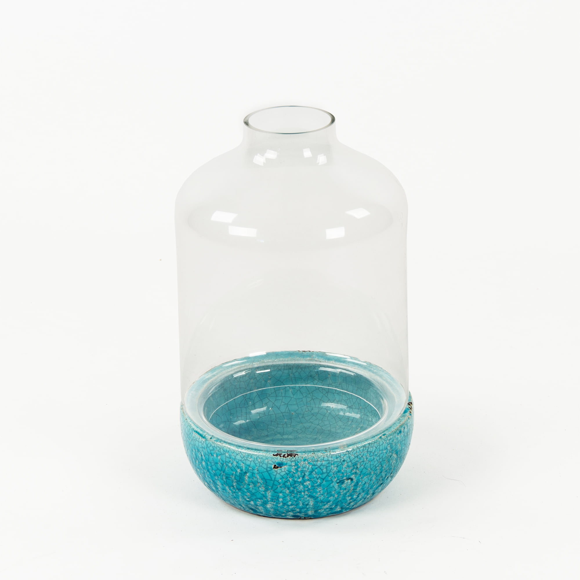 Blue Ceramic Distressed Pottery with Tall Glass Casing