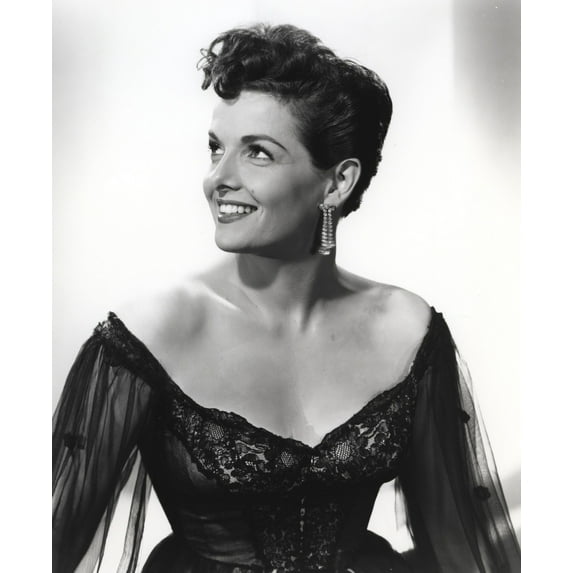 Jane Russell Portrait in Black Sheer Silk Long Sleeve Shoulder Dress with Hands on the Side Photo Print (8 x 10)