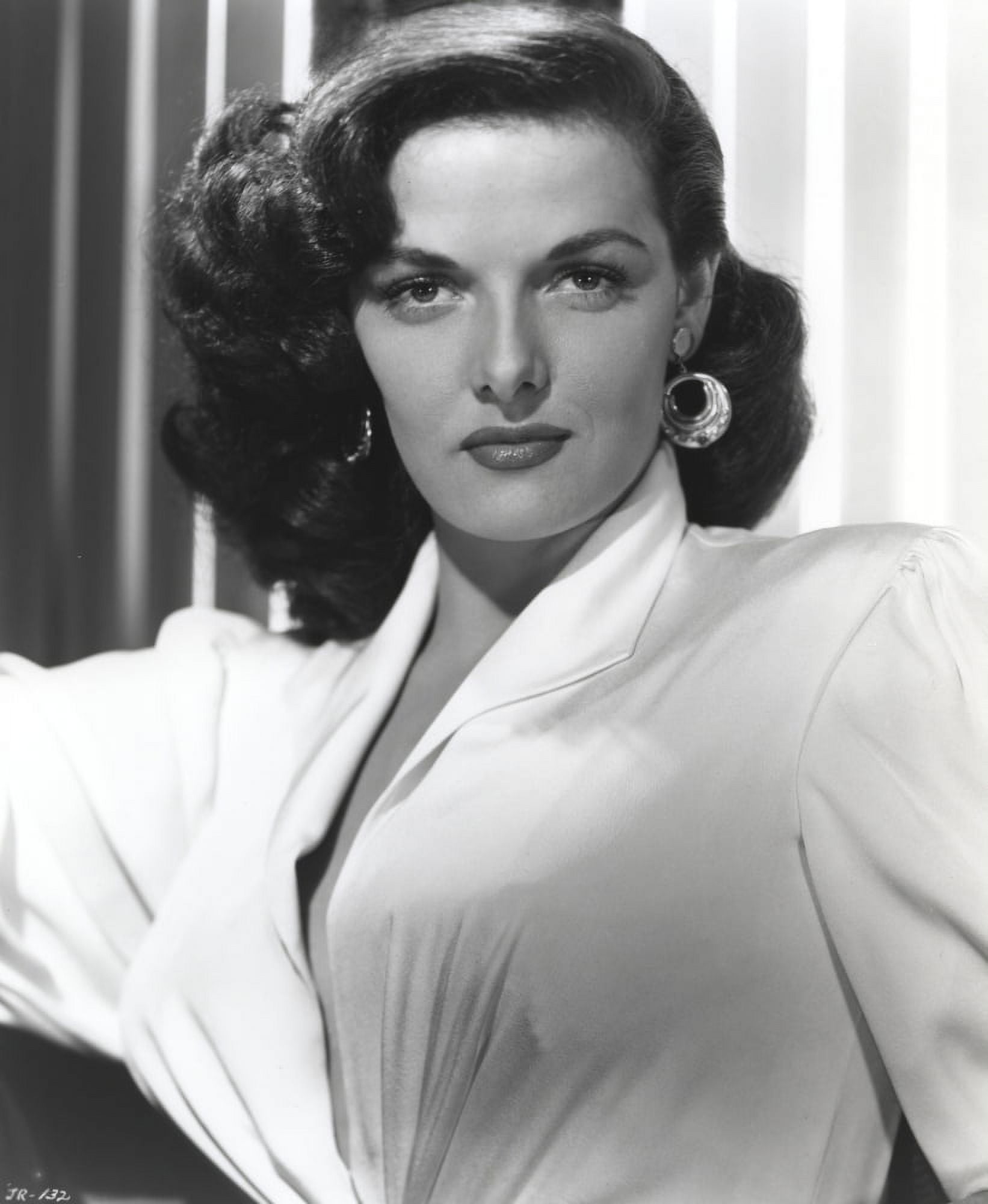 Jane Russell Portrait in White Silk VNeck Long Sleeve Dress and