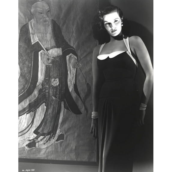 Jane Russell Posed in Black Velvet Strap Dress with Face Highlighted Photo Print (24 x 30)