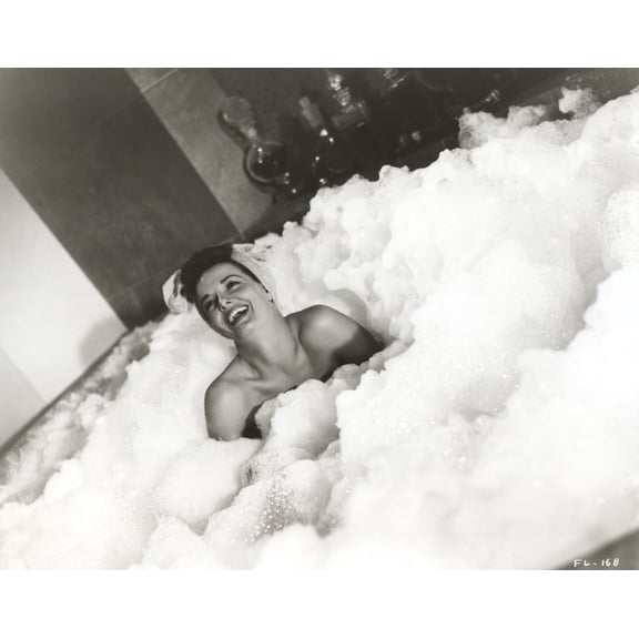 Jane Russell Posed on a Bath Tub in White Head Towel while laughing Photo Print (8 x 10)