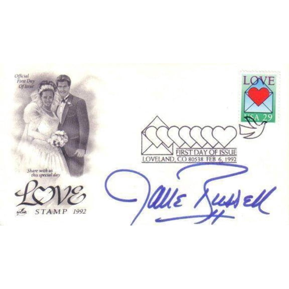 Jane Russell autographed LOVE 1992 First Day Cover cachet envelope JSA